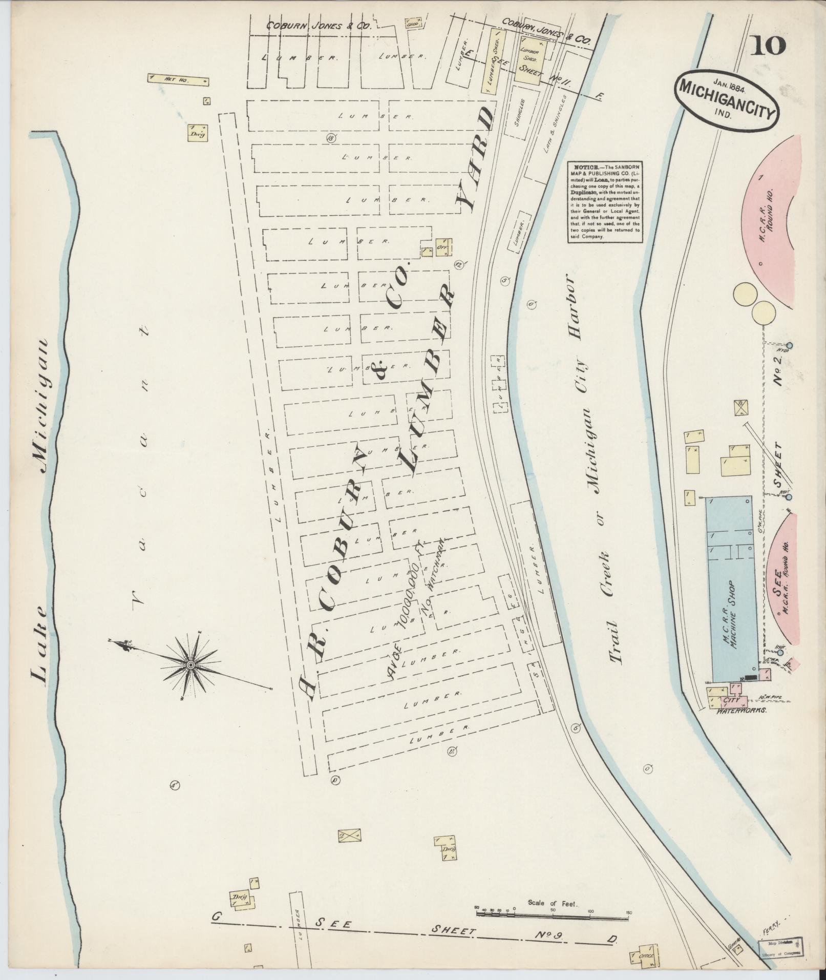 Sanborn Fire Insurance Map from Michigan City, La Porte  County, Indiana (1884), Sheet #0010 - Historic Sanborn Fire Insurance Map Print, vintage old map wall art, antique decor, genealogy gift, Michigan Michigan map