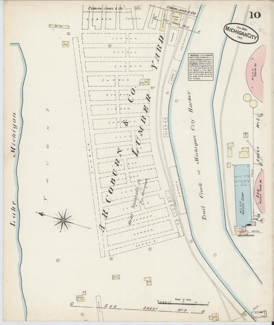 Sanborn Fire Insurance Map from Michigan City, La Porte  County, Indiana (1884), Sheet #0010 - Historic Sanborn Fire Insurance Map Print, vintage old map wall art, antique decor, genealogy gift, Michigan Michigan map