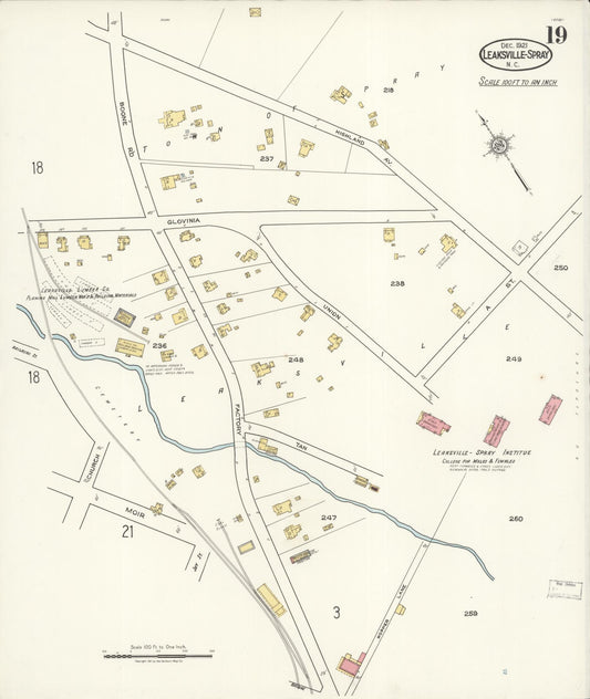 Sanborn Fire Insurance Map from Leaksville-spray, Rockingham County, North Carolina (1921), Sheet #0019 - Historic Sanborn Fire Insurance Map Print, vintage old map wall art, antique decor, genealogy gift, North Carolina North Carolina map