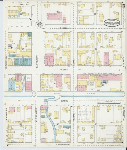 Sanborn Fire Insurance Map from Massillon, Stark County, Ohio (1892), Sheet #0005 - Historic Sanborn Fire Insurance Map Print, vintage old map wall art, antique decor, genealogy gift, Ohio Ohio map