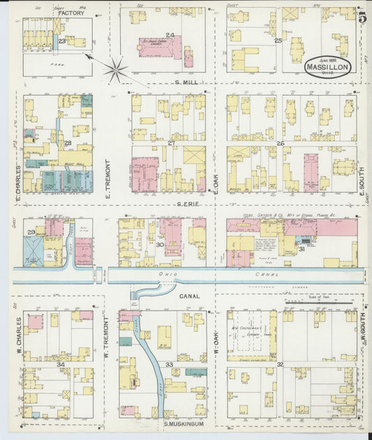 Sanborn Fire Insurance Map from Massillon, Stark County, Ohio (1892), Sheet #0005 - Historic Sanborn Fire Insurance Map Print, vintage old map wall art, antique decor, genealogy gift, Ohio Ohio map
