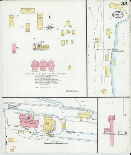 Sanborn Fire Insurance Map from Appleton, Outagamie County, Wisconsin (1901), Sheet #0038 - Historic Sanborn Fire Insurance Map Print, vintage old map wall art, antique decor, genealogy gift, Wisconsin Wisconsin map