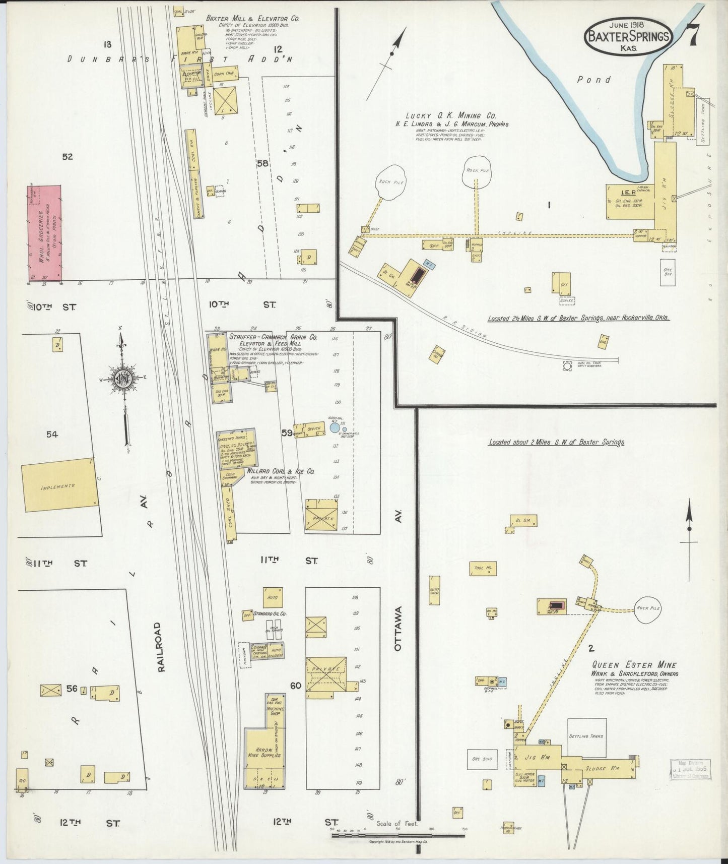 Sanborn Fire Insurance Map from Baxter Springs, Cherokee County, Kansas (1918), Sheet #0007 - Historic Sanborn Fire Insurance Map Print, vintage old map wall art, antique decor, genealogy gift, Kansas Kansas map