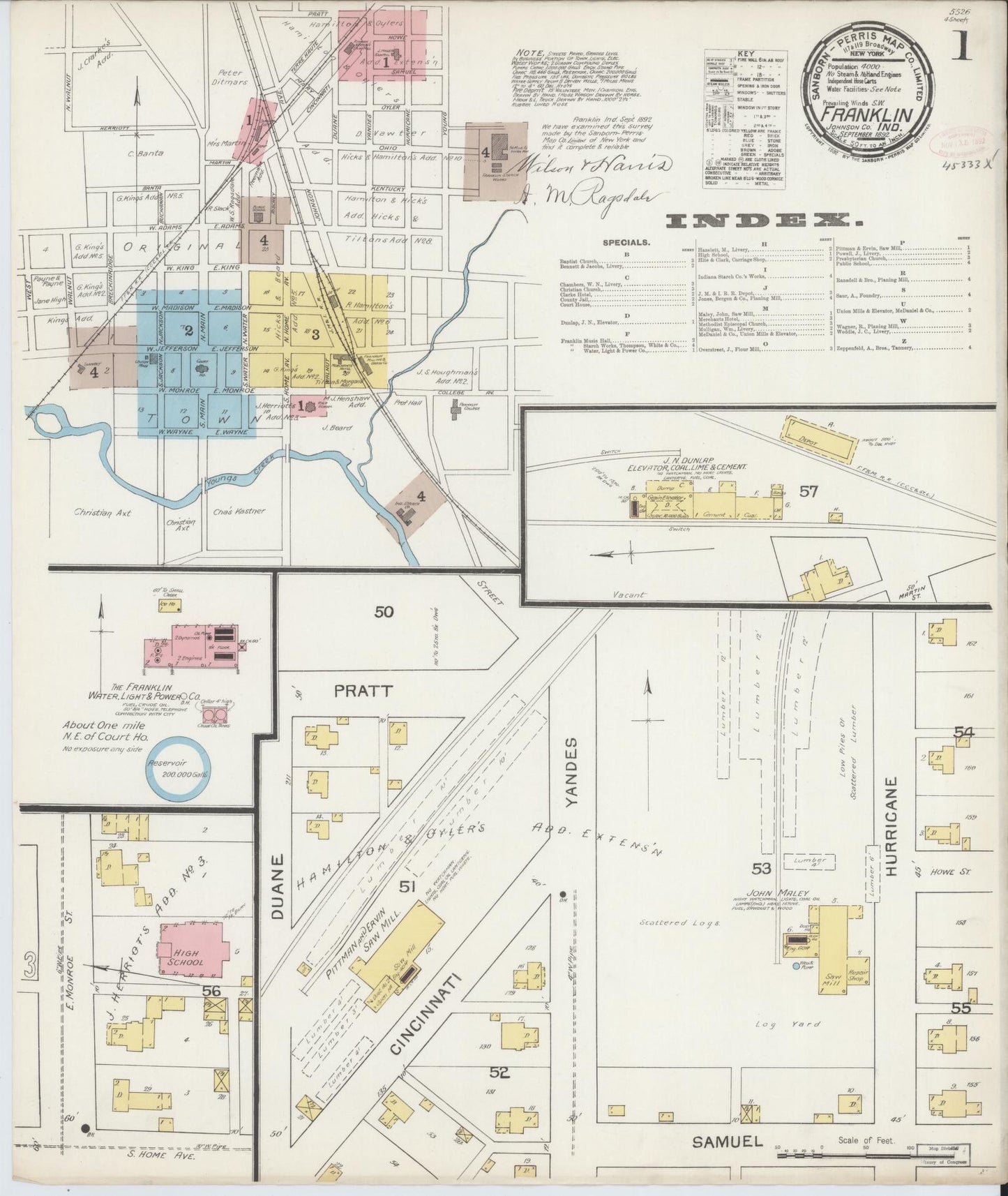 Sanborn Fire Insurance Map from Franklin, Johnson County, Indiana (1892), Sheet #0001 - Complete Map Set gallery image, historic Sanborn map, vintage wall art, Indiana Indiana
