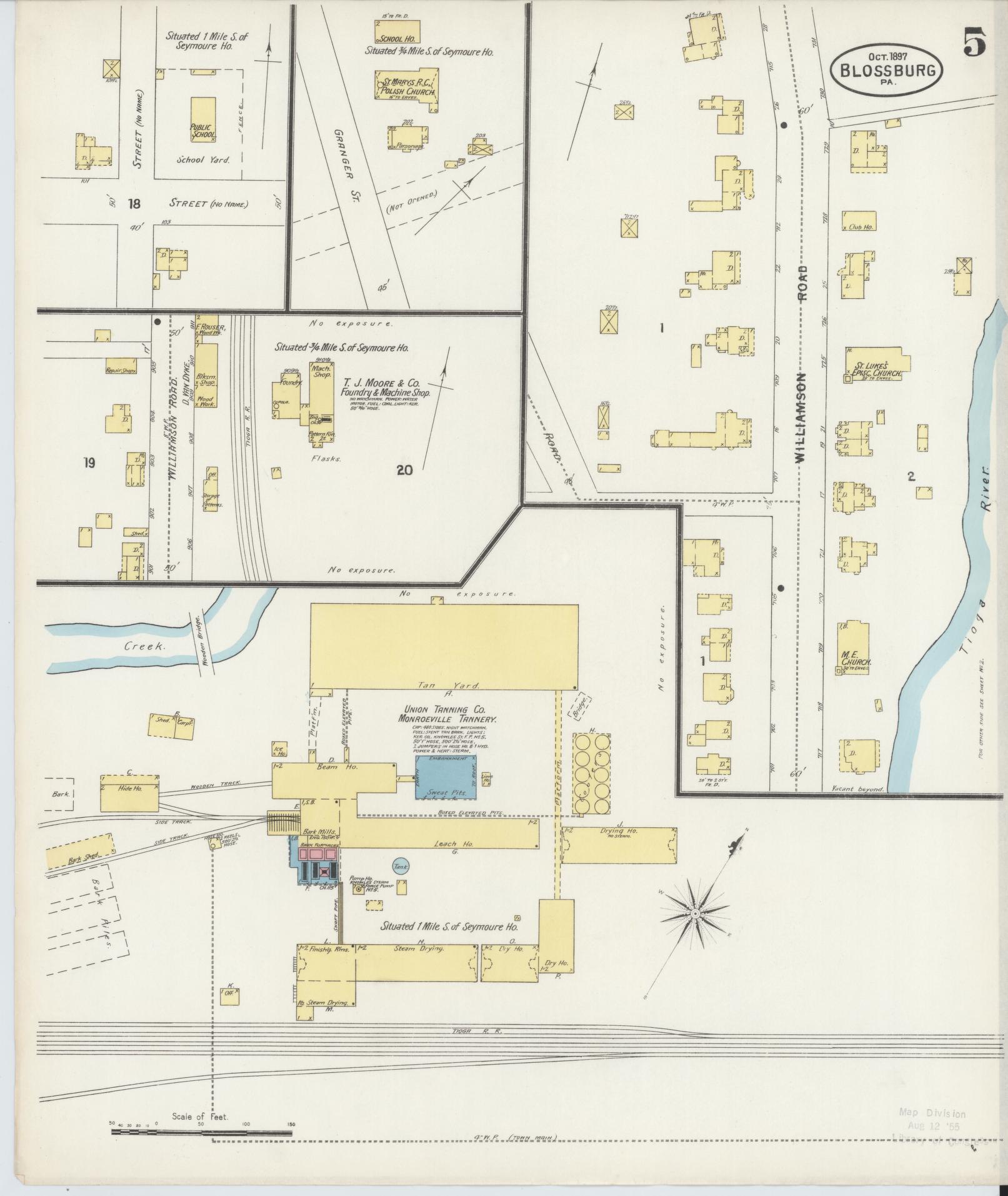 Sanborn Fire Insurance Map from Blossburg, Tioga County, Pennsylvania (1897), Sheet #0005 - Historic Sanborn Fire Insurance Map Print, vintage old map wall art, antique decor, genealogy gift, Pennsylvania Pennsylvania map