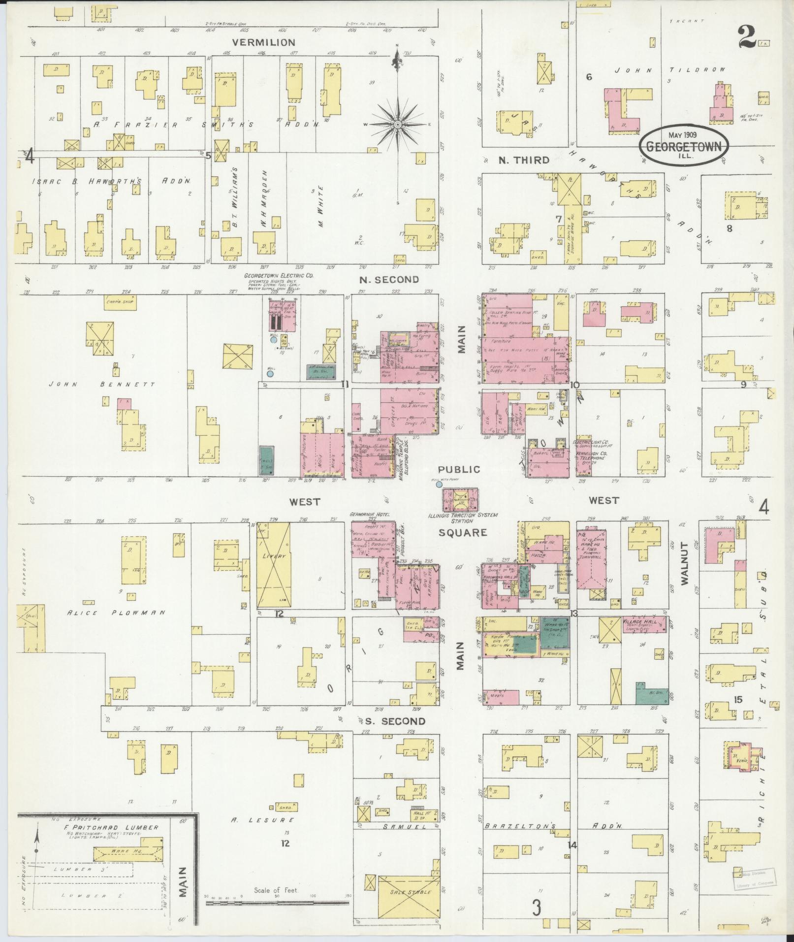 Sanborn Fire Insurance Map from Georgetown, Vermilion County, Illinois (1909), Sheet #0002 - Complete Map Set gallery image, historic Sanborn map, vintage wall art, Illinois Illinois