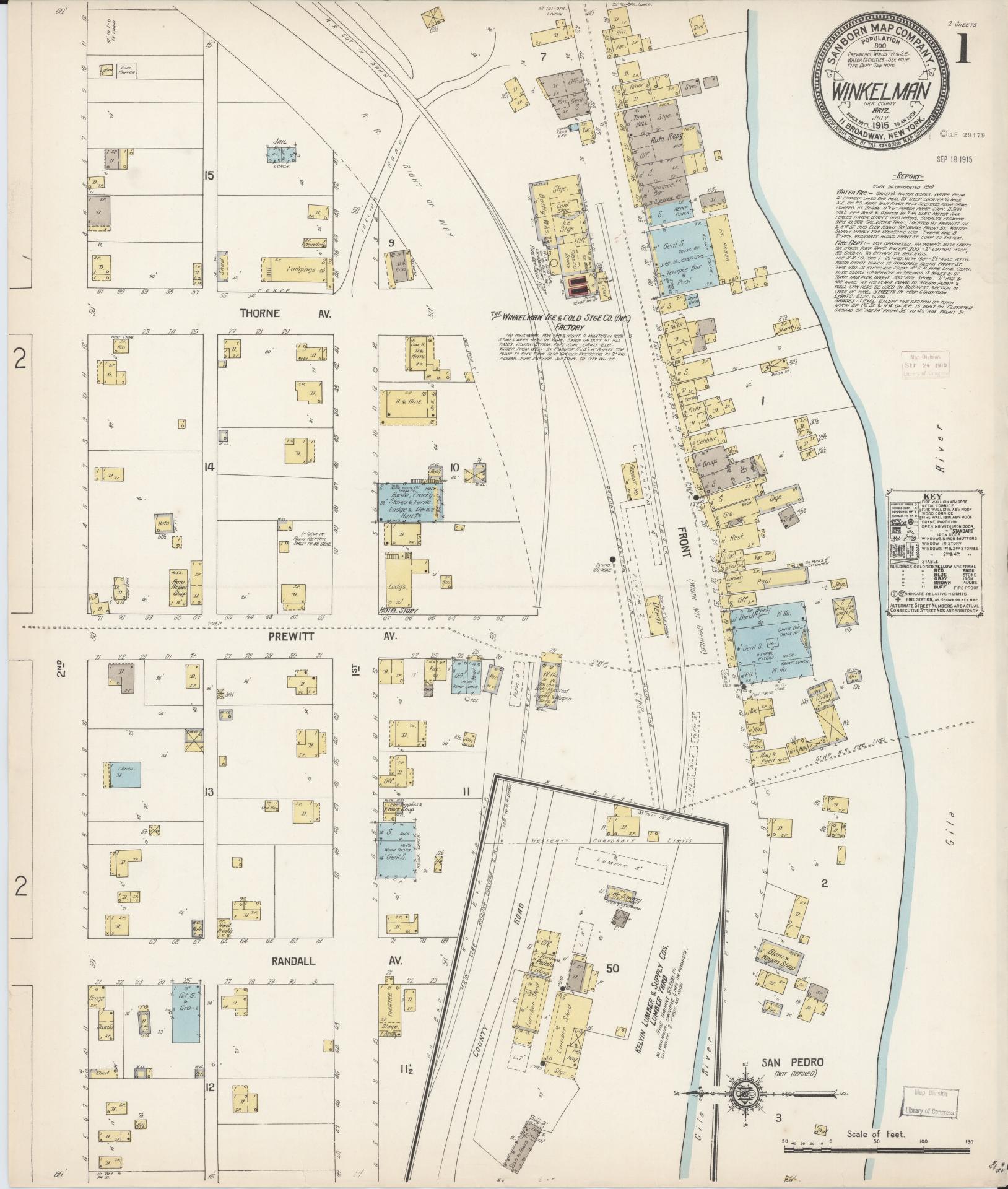 Sanborn Fire Insurance Map from Winkelman, Gila County, Arizona. (1915) – Historic Sanborn Fire Insurance Map Print