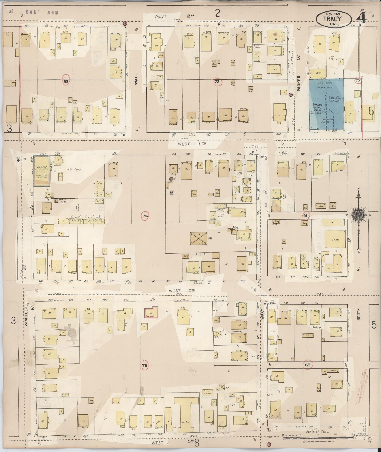 Sanborn Fire Insurance Map from Tracy, San Joaquin County, California (1945), Sheet #0004 - Complete Map Set gallery image, historic Sanborn map, vintage wall art, California California