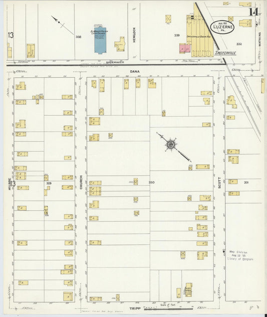 Sanborn Fire Insurance Map from Luzerne, Luzerne County, Pennsylvania (1911), Sheet #0014 - Historic Sanborn Fire Insurance Map Print, vintage old map wall art, antique decor, genealogy gift, Pennsylvania Pennsylvania map