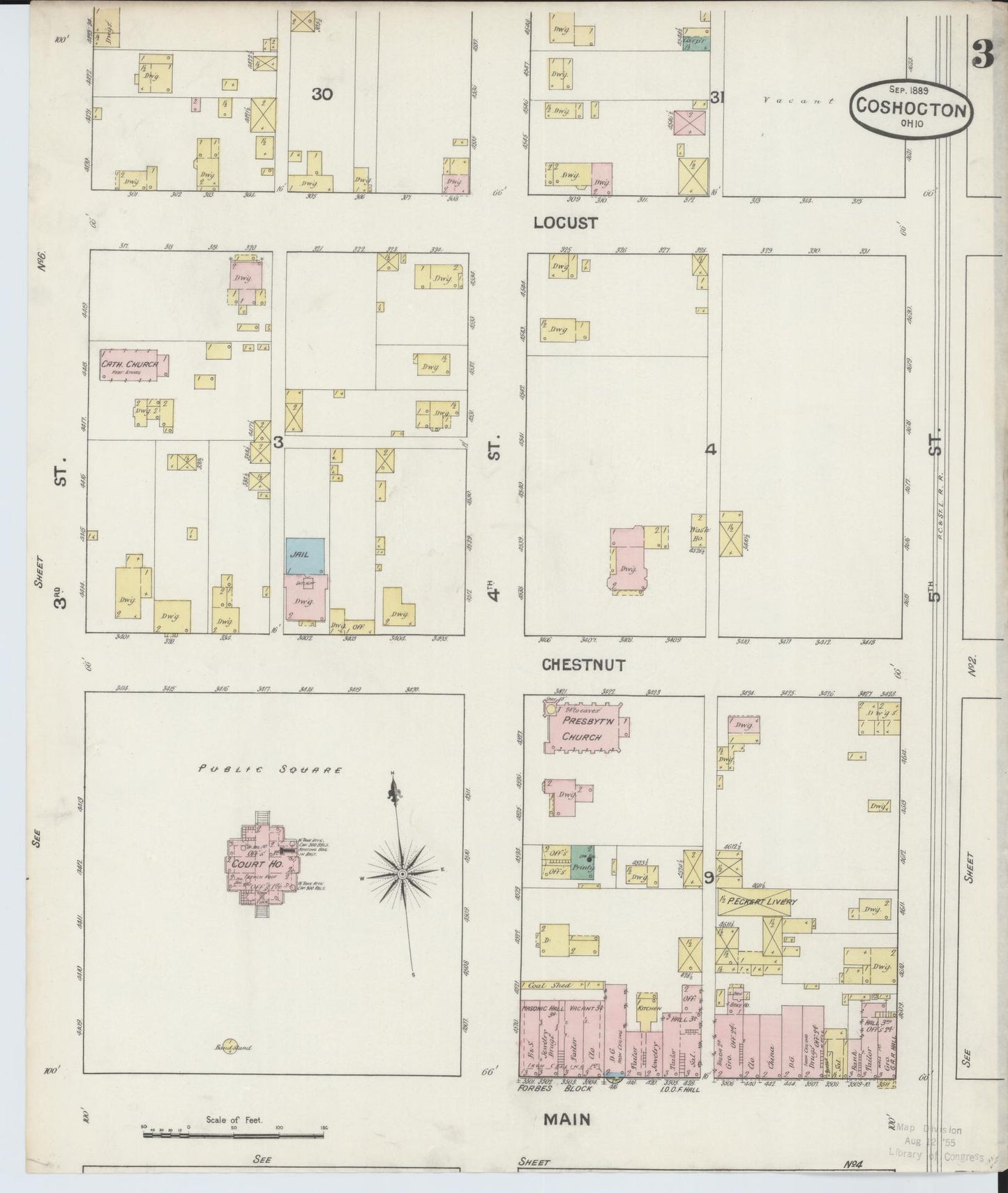 Sanborn Fire Insurance Map from Coshocton, Coshocton County, Ohio (1889), Sheet #0003 - Complete Map Set gallery image, historic Sanborn map, vintage wall art, Ohio Ohio