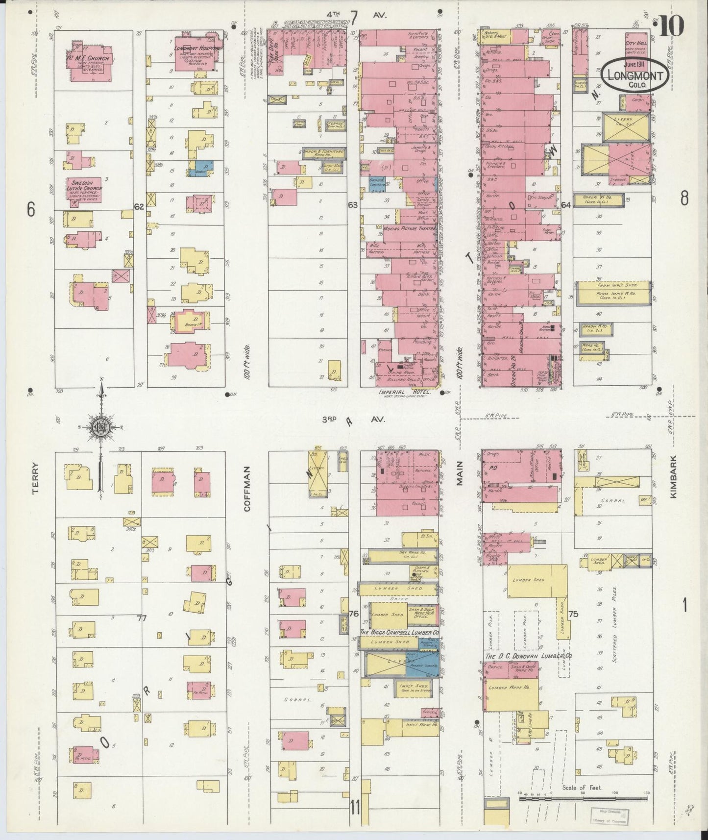 Sanborn Fire Insurance Map from Longmont, Boulder County, Colorado (1911), Sheet #0010 - Complete Map Set gallery image, historic Sanborn map, vintage wall art, Colorado Colorado