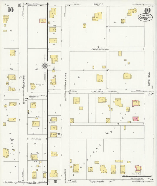 Sanborn Fire Insurance Map from Conway, Faulkner County, Arkansas (1926), Sheet #0010 - Historic Sanborn Fire Insurance Map Print, vintage old map wall art, antique decor, genealogy gift, Arkansas Arkansas map