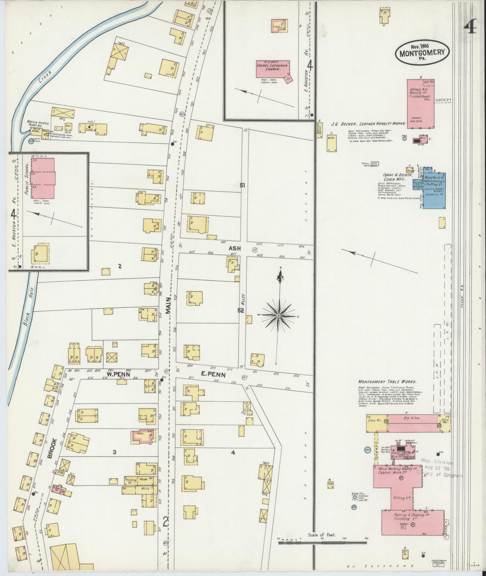 Sanborn Fire Insurance Map from Montgomery, Lycoming County, Pennsylvania (1906), Sheet #0004 - Historic Sanborn Fire Insurance Map Print, vintage old map wall art, antique decor, genealogy gift, Pennsylvania Pennsylvania map
