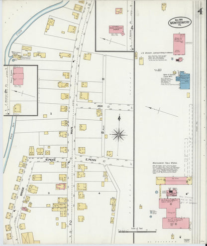 Sanborn Fire Insurance Map from Montgomery, Lycoming County, Pennsylvania (1906), Sheet #0004 - Historic Sanborn Fire Insurance Map Print, vintage old map wall art, antique decor, genealogy gift, Pennsylvania Pennsylvania map