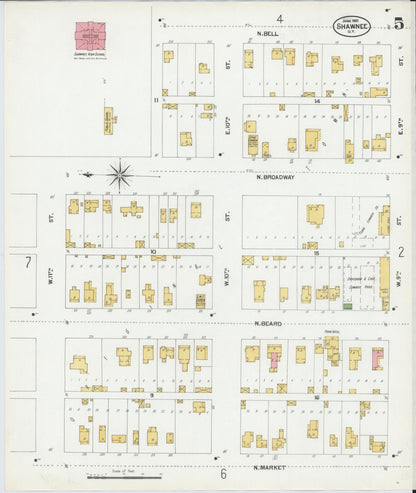 Sanborn Fire Insurance Map from Shawnee, Pottawatomie County, Oklahoma (1901), Sheet #0005 - Complete Map Set gallery image, historic Sanborn map, vintage wall art, Oklahoma Oklahoma