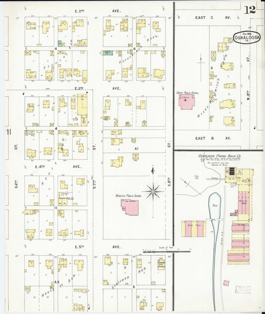 Sanborn Fire Insurance Map from Oskaloosa, Mahaska County, Iowa (1896), Sheet #0012 - Historic Sanborn Fire Insurance Map Print, vintage old map wall art