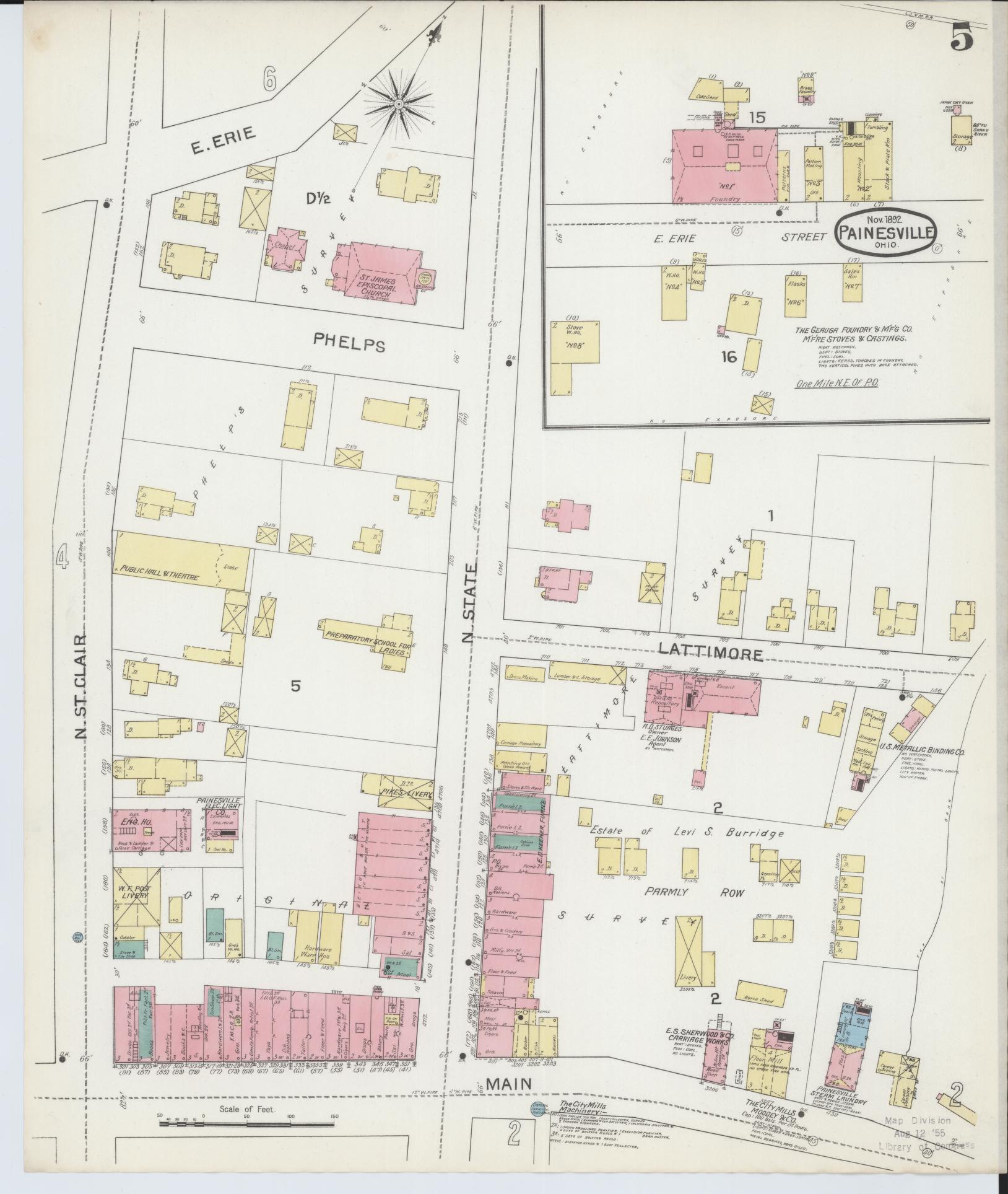 Sanborn Fire Insurance Map from Painesville, Lake County, Ohio (1892), Sheet #0005 - Historic Sanborn Fire Insurance Map Print, vintage old map wall art, antique decor, genealogy gift, Ohio Ohio map
