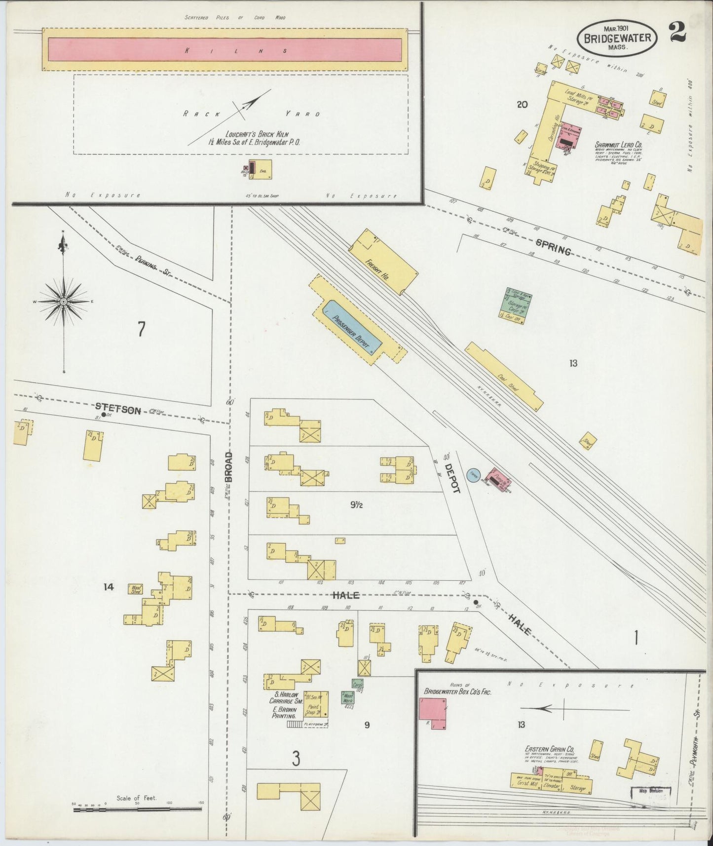 Sanborn Fire Insurance Map from Bridgewater, Plymouth County, Massachusetts (1901), Sheet #0002 - Historic Sanborn Fire Insurance Map Print, vintage old map wall art, antique decor, genealogy gift, Massachusetts Massachusetts map
