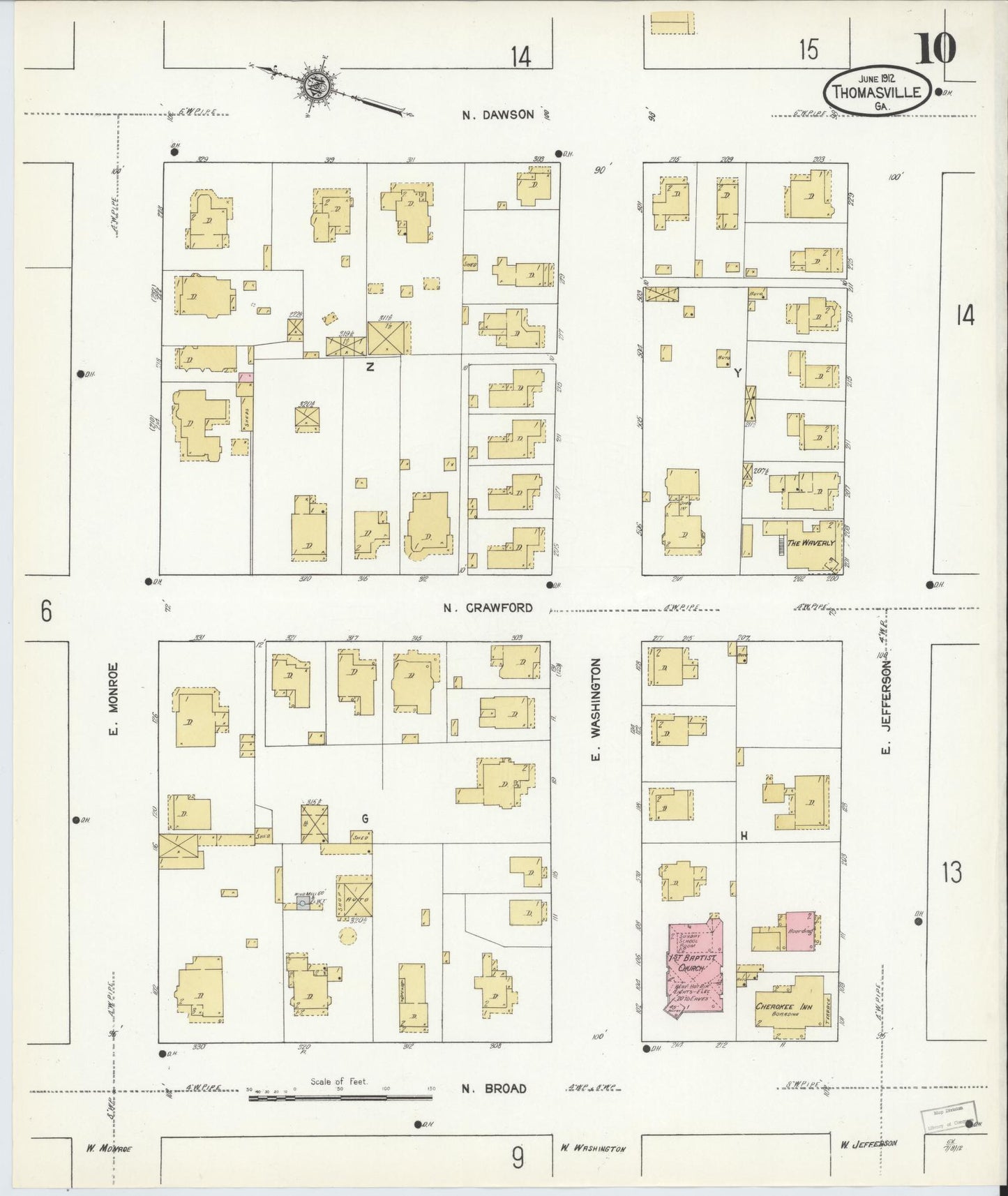 Sanborn Fire Insurance Map from Thomasville, Thomas County, Georgia (1912), Sheet #0010 - Complete Map Set gallery image, historic Sanborn map, vintage wall art, Georgia Georgia
