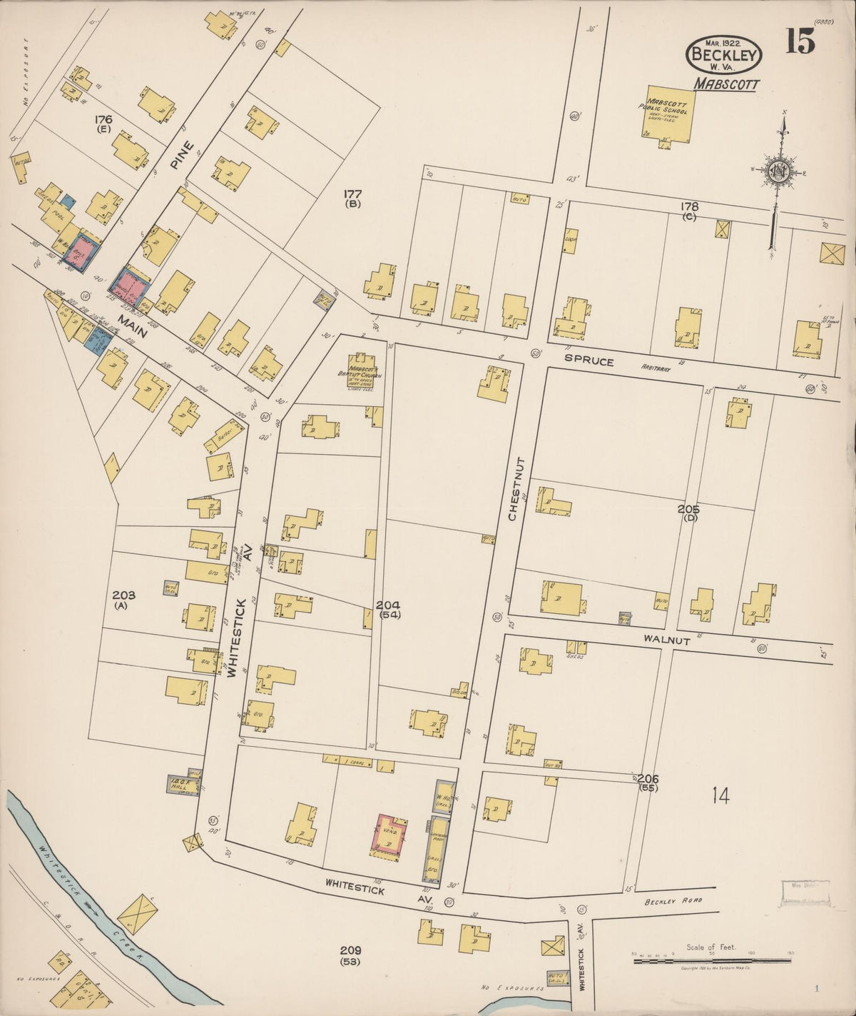Sanborn Fire Insurance Map from Beckley, Raleigh County, West Virginia (1922), Sheet #0015 - Historic Sanborn Fire Insurance Map Print, vintage old map wall art, antique decor, genealogy gift, West Virginia West Virginia map