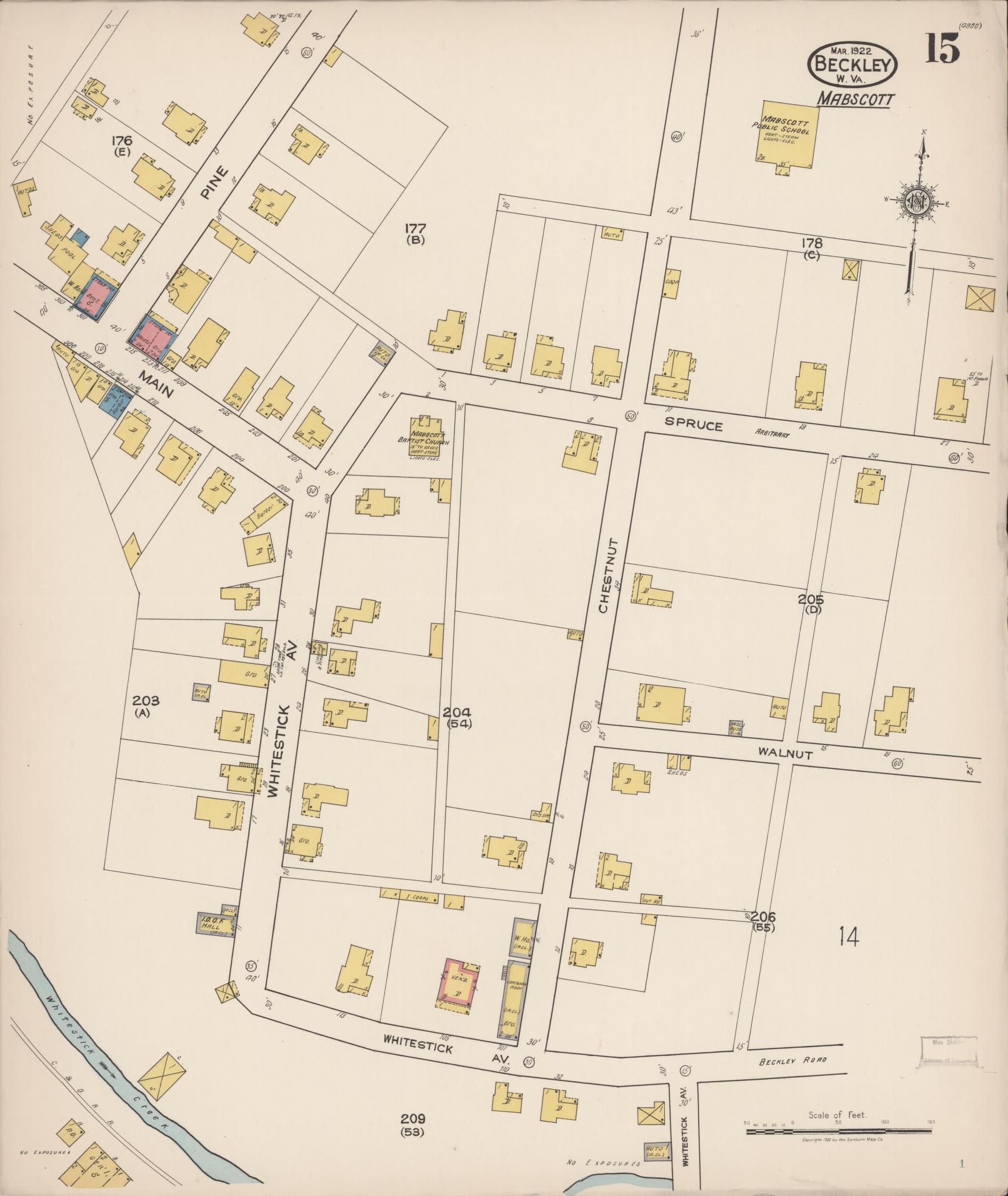 Sanborn Fire Insurance Map from Beckley, Raleigh County, West Virginia (1922), Sheet #0015 - Historic Sanborn Fire Insurance Map Print, vintage old map wall art, antique decor, genealogy gift, West Virginia West Virginia map