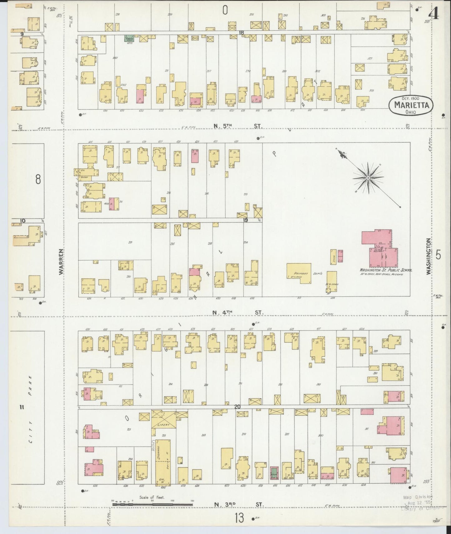 Sanborn Fire Insurance Map from Marietta, Washington County, Ohio (1900), Sheet #0004 - Historic Sanborn Fire Insurance Map Print, vintage old map wall art, antique decor, genealogy gift, Ohio Ohio map
