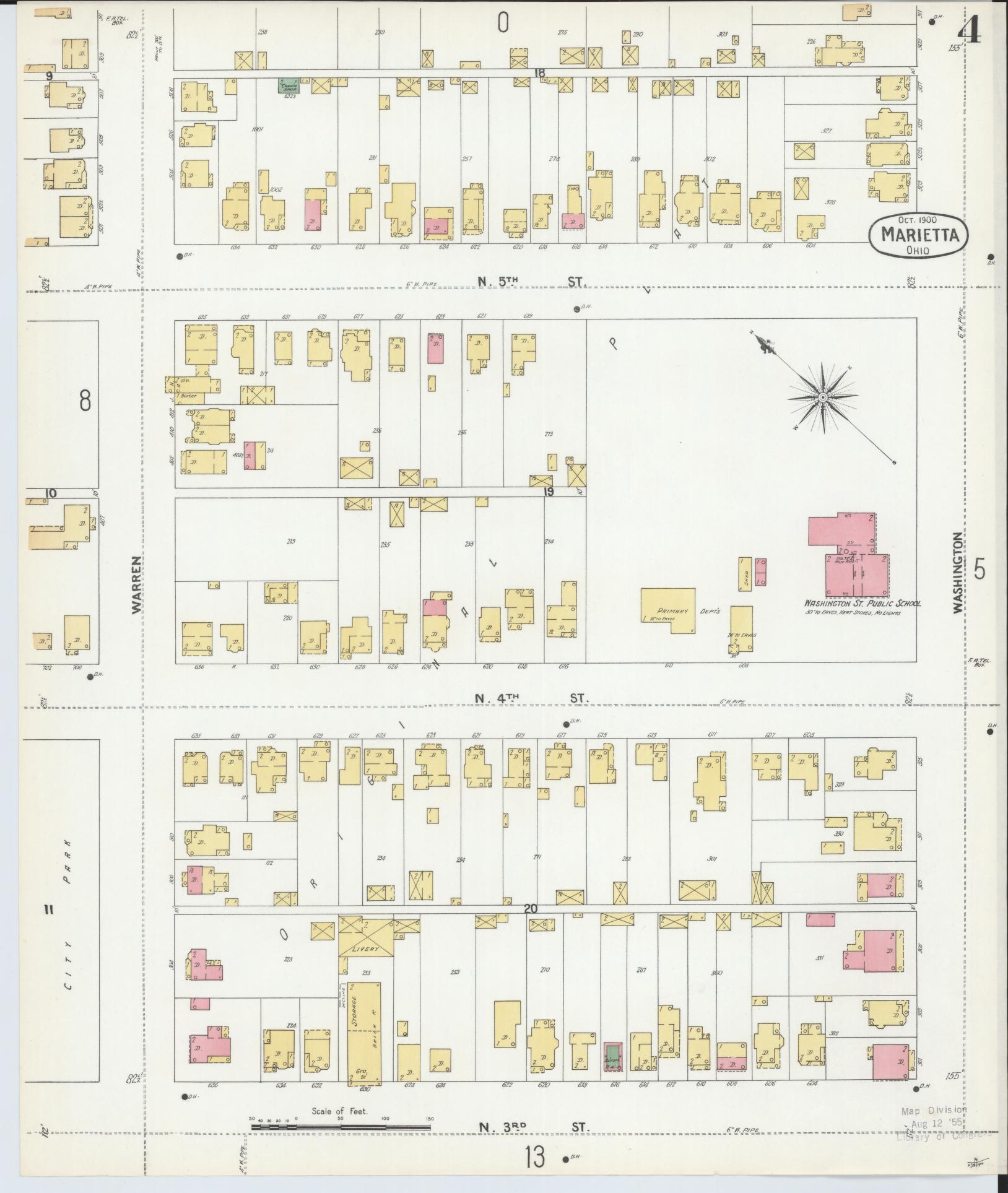 Sanborn Fire Insurance Map from Marietta, Washington County, Ohio (1900), Sheet #0004 - Historic Sanborn Fire Insurance Map Print, vintage old map wall art, antique decor, genealogy gift, Ohio Ohio map