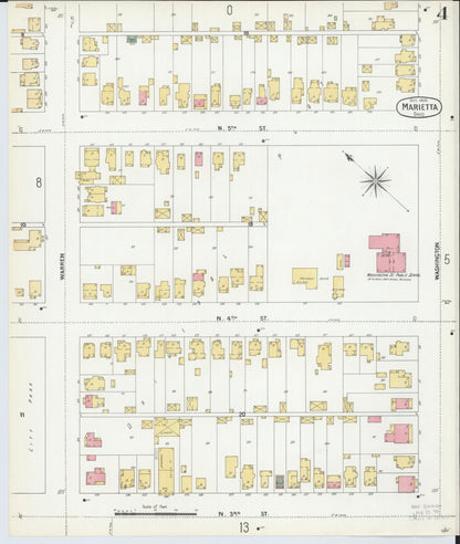 Sanborn Fire Insurance Map from Marietta, Washington County, Ohio (1900), Sheet #0004 - Historic Sanborn Fire Insurance Map Print, vintage old map wall art, antique decor, genealogy gift, Ohio Ohio map