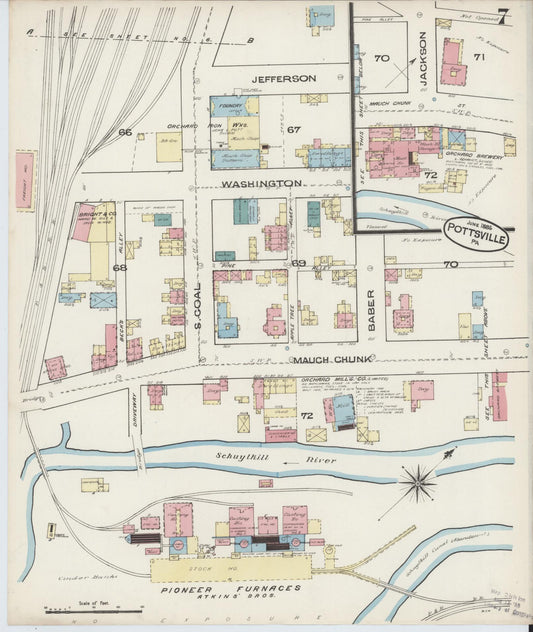 Sanborn Fire Insurance Map from Pottsville, Schuylkill County, Pennsylvania (1885), Sheet #0007 - Historic Sanborn Fire Insurance Map Print, vintage old map wall art, antique decor, genealogy gift, Pennsylvania Pennsylvania map