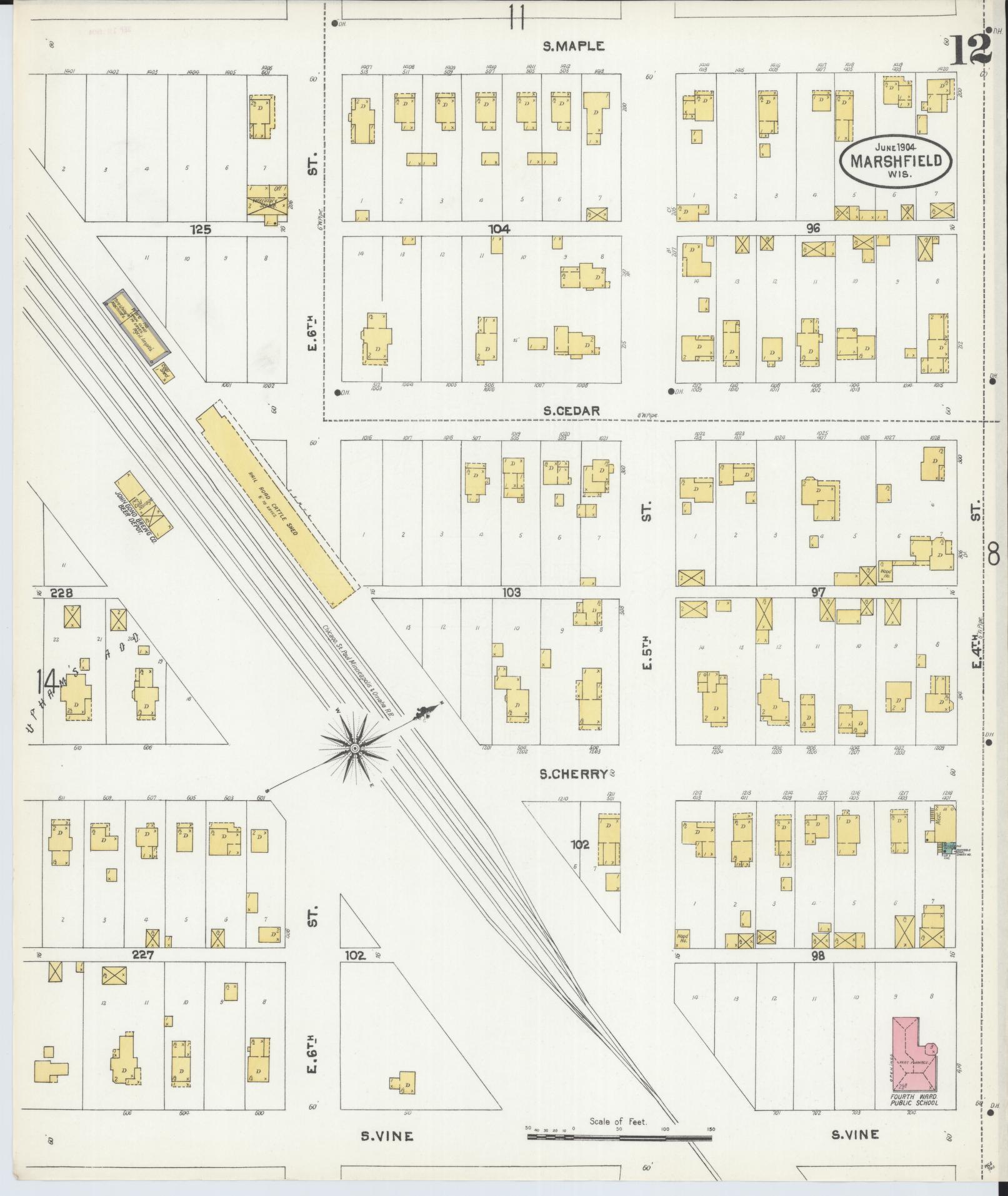 Sanborn Fire Insurance Map from Marshfield, Wood County, Wisconsin (1904), Sheet #0012 - Complete Map Set gallery image, historic Sanborn map, vintage wall art, Wisconsin Wisconsin