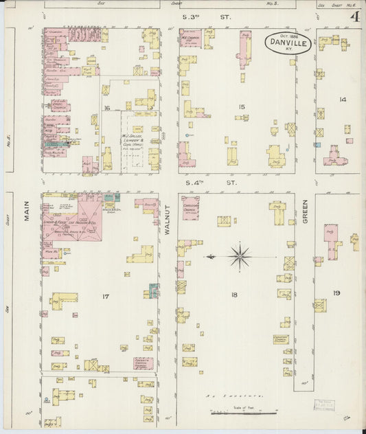 Sanborn Fire Insurance Map from Danville, Boyle County, Kentucky (1886), Sheet #0004 - Historic Sanborn Fire Insurance Map Print, vintage old map wall art, antique decor, genealogy gift, Kentucky Kentucky map