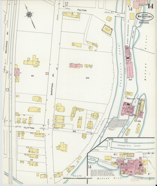 Sanborn Fire Insurance Map from Waterford, Saratoga County, New York (1909), Sheet #0014 - Historic Sanborn Fire Insurance Map Print, vintage old map wall art, antique decor, genealogy gift, New York New York map