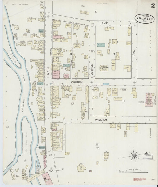 Sanborn Fire Insurance Map from Valatie, Columbia County, New York (1886), Sheet #0002 - Historic Sanborn Fire Insurance Map Print, vintage old map wall art, antique decor, genealogy gift, New York New York map