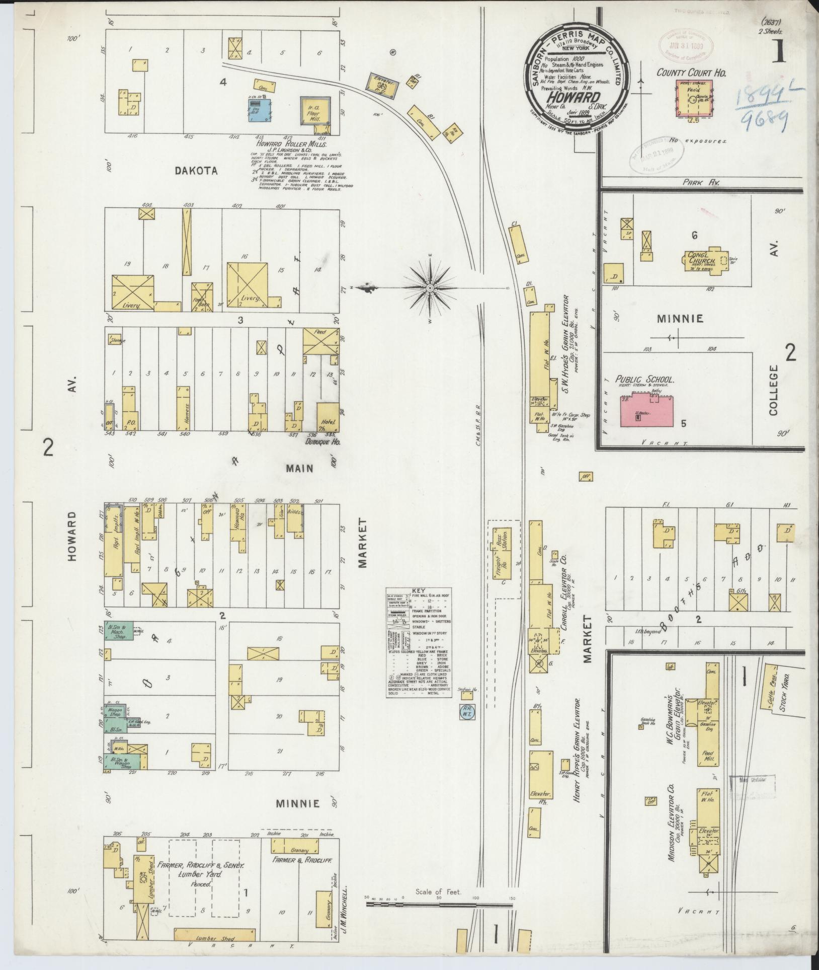 Sanborn Fire Insurance Map from Howard, Miner County, South Dakota (1899), Sheet #0001 - Complete Map Set gallery image, historic Sanborn map, vintage wall art, South Dakota South Dakota