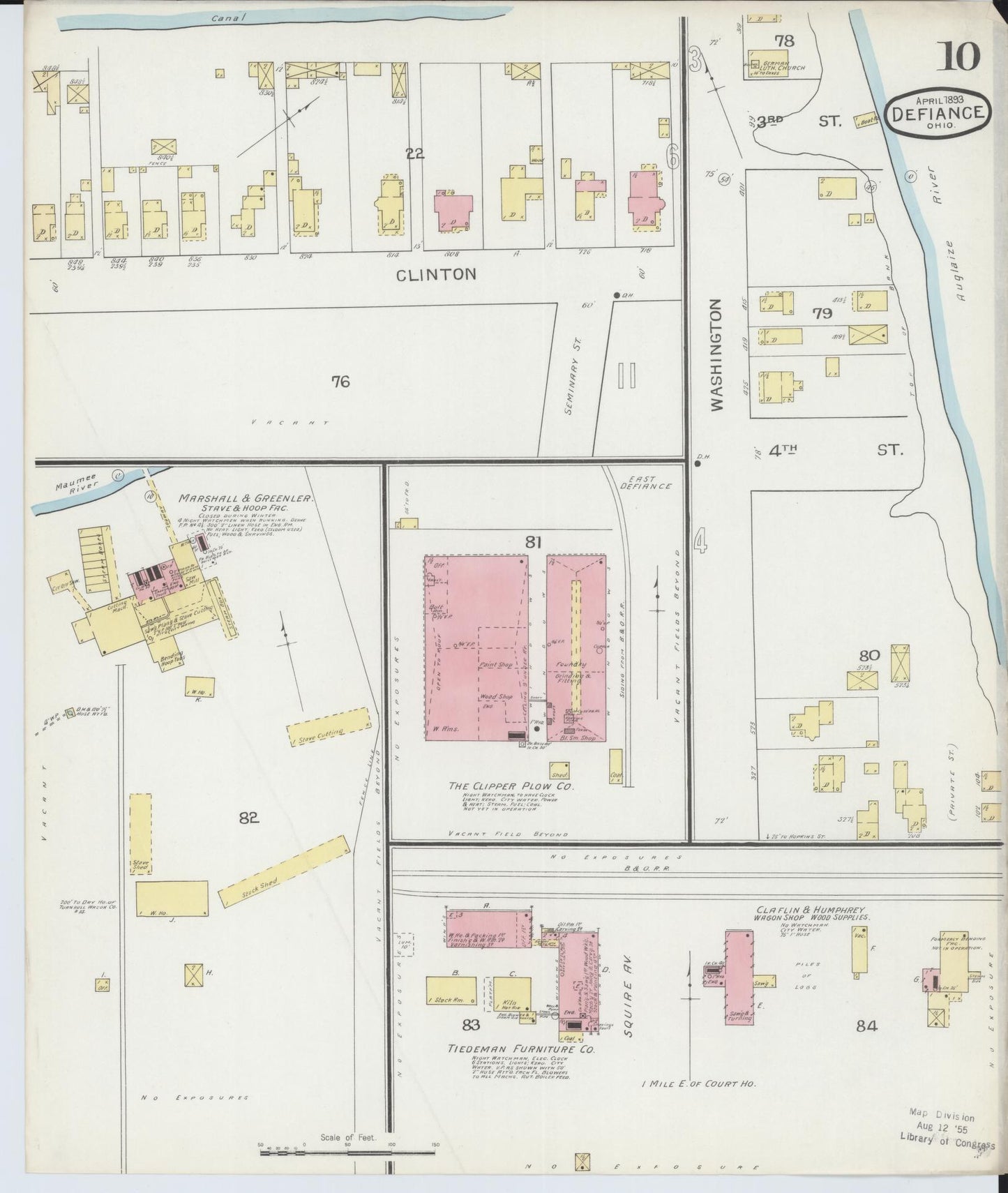 Sanborn Fire Insurance Map from Defiance, Defiance County, Ohio (1893), Sheet #0010 - Complete Map Set gallery image, historic Sanborn map, vintage wall art, Ohio Ohio