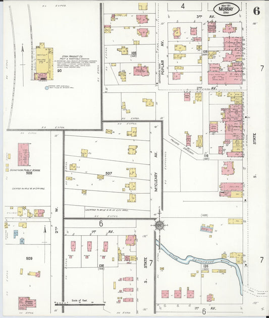 Sanborn Fire Insurance Map from Murray, Salt Lake County, Utah (1911), Sheet #0006 - Historic Sanborn Fire Insurance Map Print, vintage old map wall art, antique decor, genealogy gift, Utah Utah map