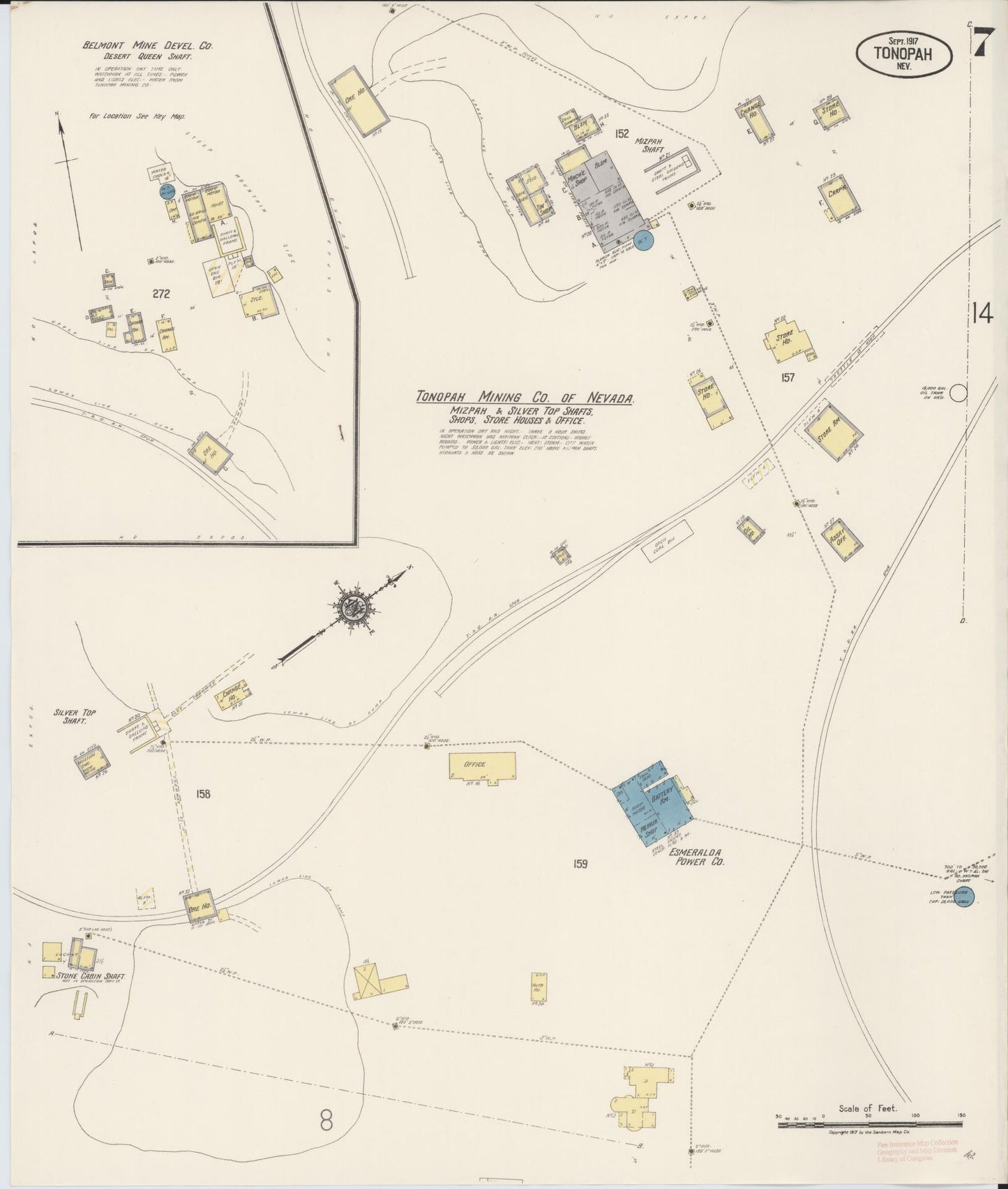 Sanborn Fire Insurance Map from Tonopah, Nye County, Nevada (1917), Sheet #0007 - Complete Map Set gallery image, historic Sanborn map, vintage wall art, Nevada Nevada