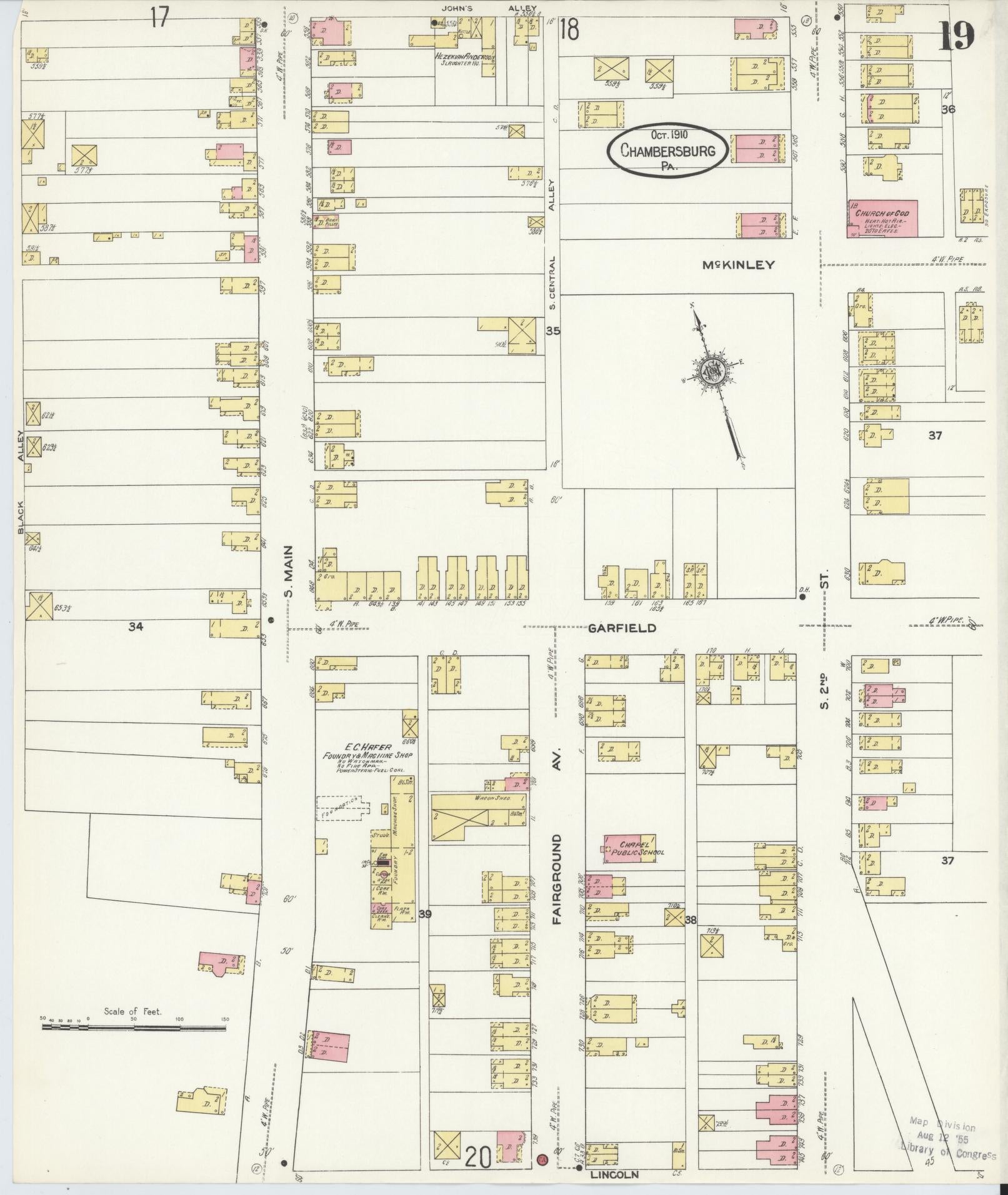Sanborn Fire Insurance Map from Chambersburg, Franklin County, Pennsylvania (1910), Sheet #0019 - Historic Sanborn Fire Insurance Map Print, vintage old map wall art, antique decor, genealogy gift, Pennsylvania Pennsylvania map