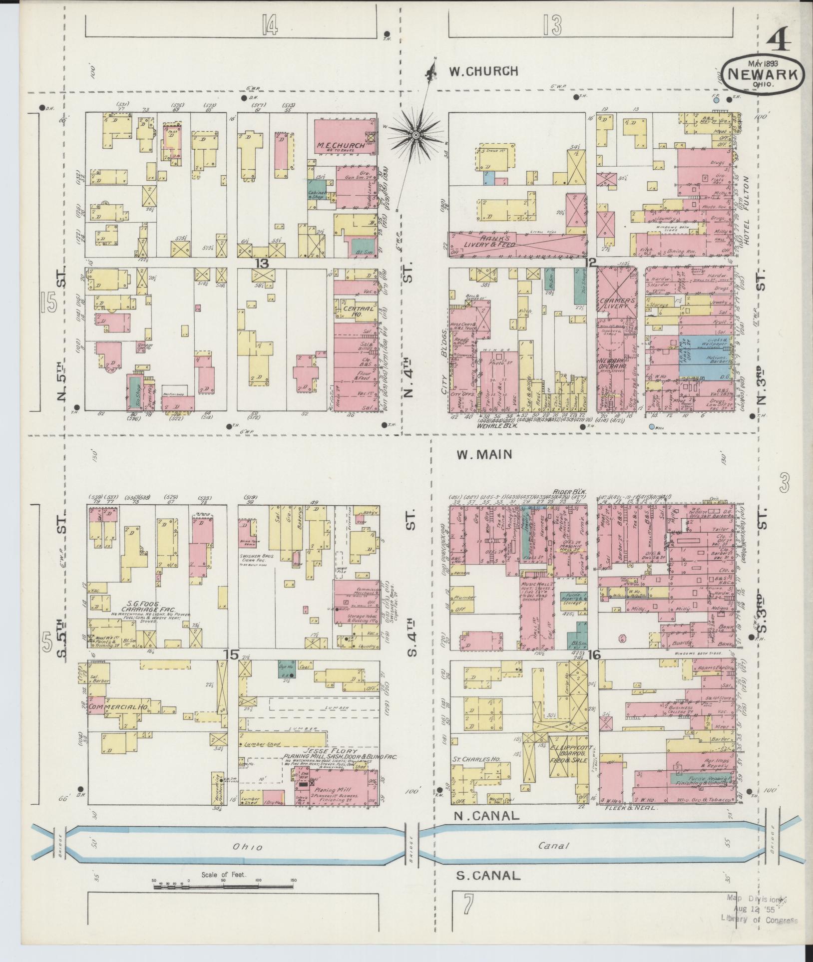 Sanborn Fire Insurance Map from Newark, Licking County, Ohio (1893), Sheet #0004 - Complete Map Set gallery image, historic Sanborn map, vintage wall art, Ohio Ohio