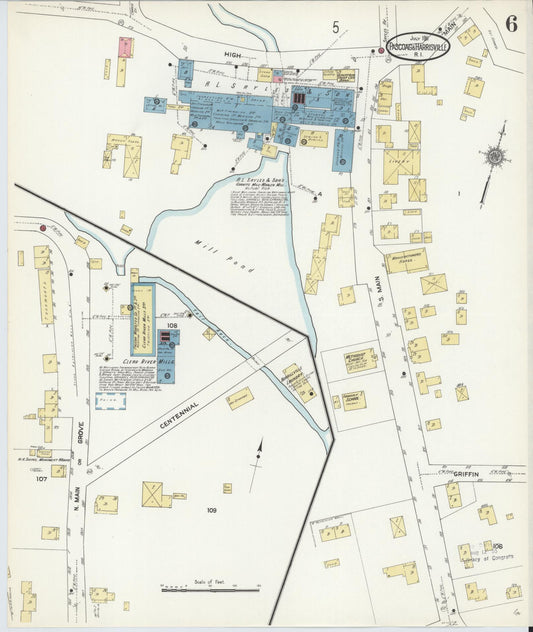 Sanborn Fire Insurance Map from Pascoag, Providence County, Rhode Island (1911), Sheet #0006 - Historic Sanborn Fire Insurance Map Print, vintage old map wall art, antique decor, genealogy gift, Rhode Island Rhode Island map