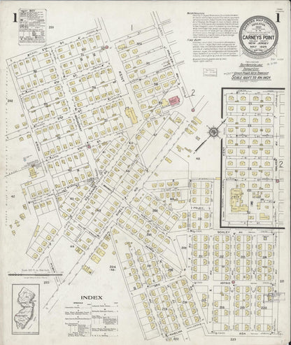 Sanborn Fire Insurance Map from Carneys Point, Salem County, New Jersey (1925), Sheet #0001 - Complete Map Set gallery image, historic Sanborn map, vintage wall art, New Jersey New Jersey