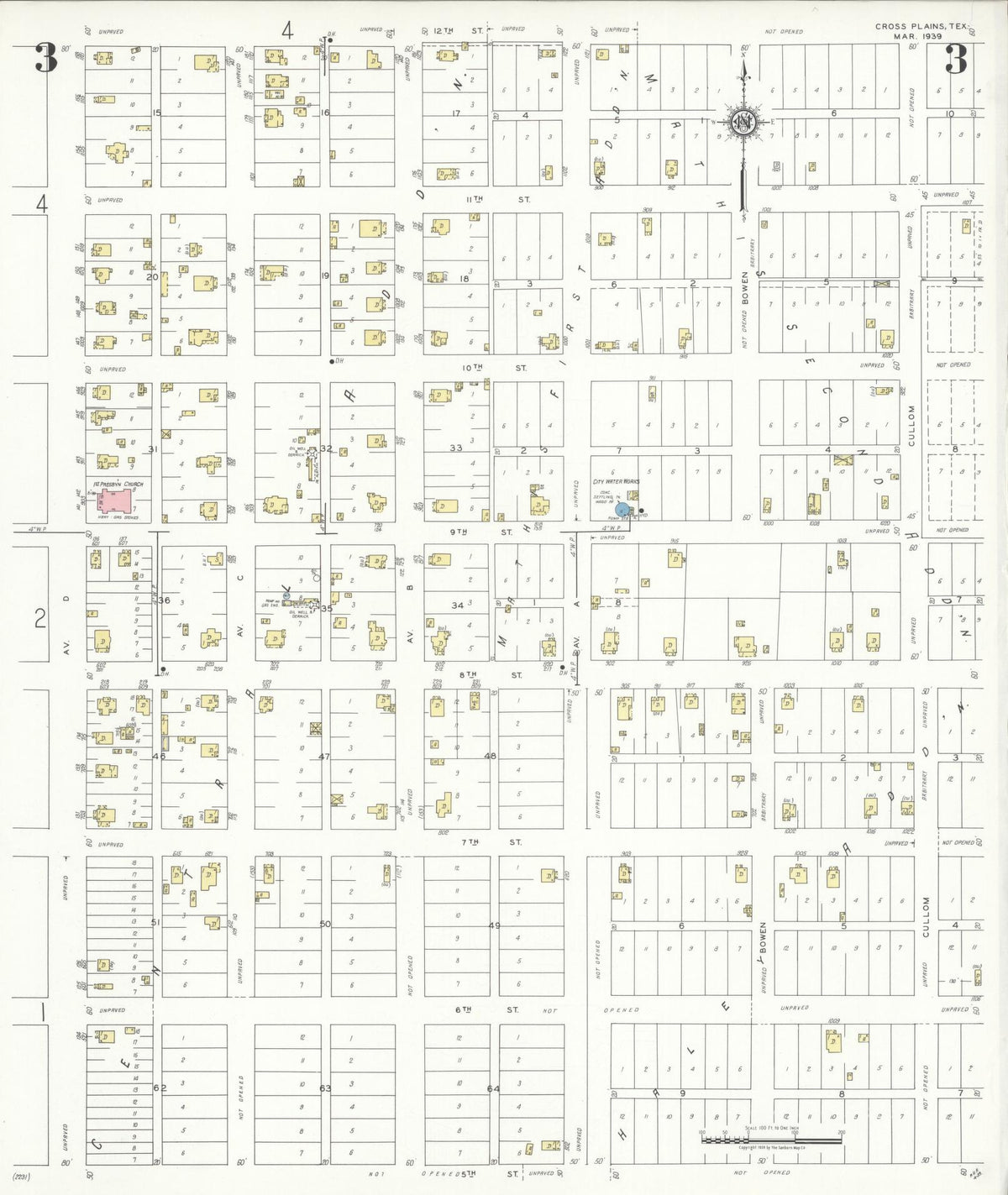 Sanborn Fire Insurance Map from Cross Plains, Callahan County, Texas (1939), Sheet #0003 - Historic Sanborn Fire Insurance Map Print, vintage old map wall art, antique decor, genealogy gift, Texas Texas map