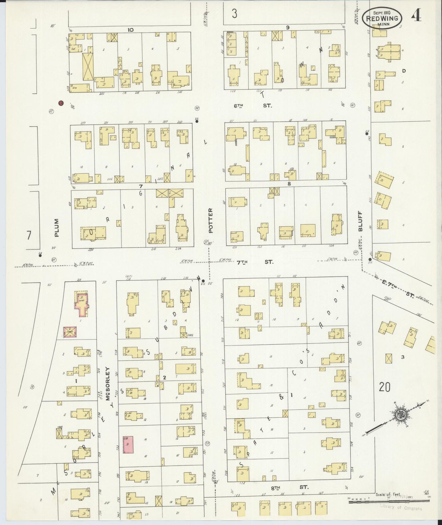 Sanborn Fire Insurance Map from Red Wing, Goodhue County, Minnesota (1910), Sheet #0004 - Complete Map Set gallery image, historic Sanborn map, vintage wall art, Minnesota Minnesota