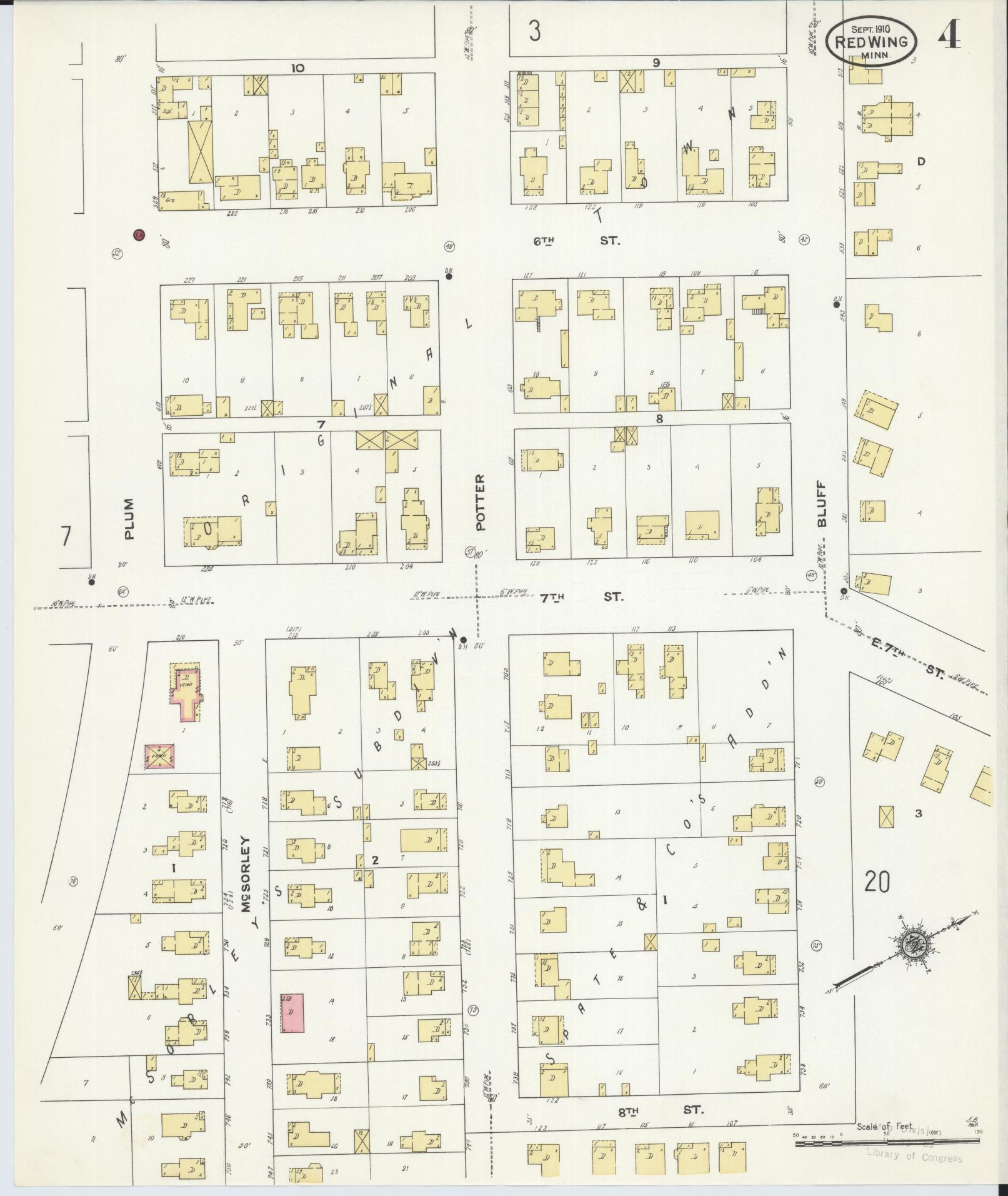 Sanborn Fire Insurance Map from Red Wing, Goodhue County, Minnesota (1910), Sheet #0004 - Complete Map Set gallery image, historic Sanborn map, vintage wall art, Minnesota Minnesota
