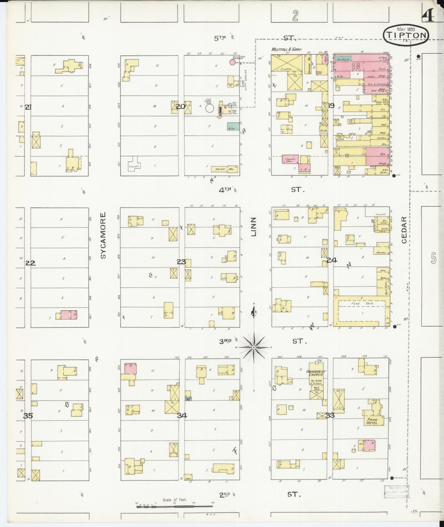 Sanborn Fire Insurance Map from Tipton, Cedar County, Iowa (1893), Sheet #0004 - Historic Sanborn Fire Insurance Map Print