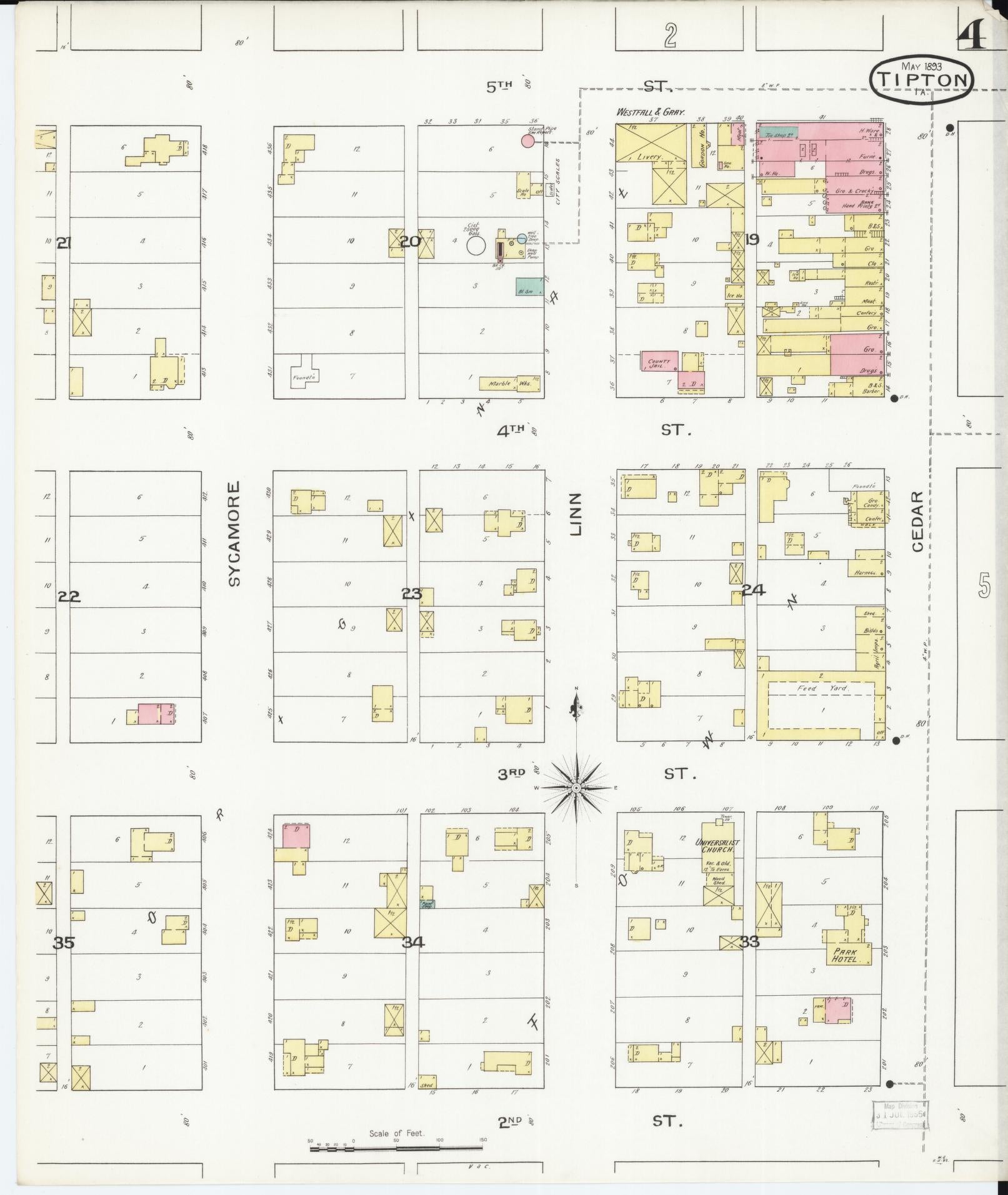 Sanborn Fire Insurance Map from Tipton, Cedar County, Iowa (1893), Sheet #0004 - Historic Sanborn Fire Insurance Map Print