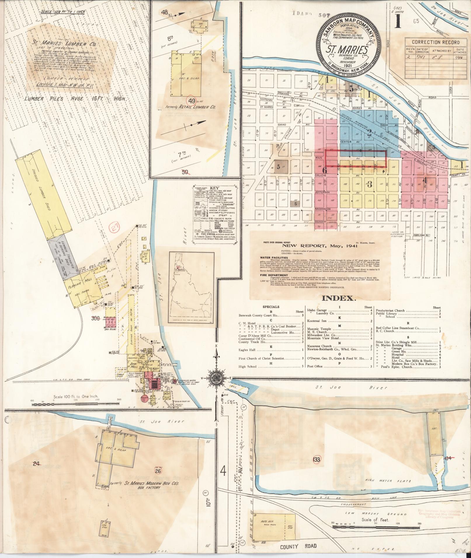 Sanborn Fire Insurance Map from Saint Maries, Benewah County, Idaho (1914), Sheet #0001 - Complete Map Set gallery image, historic Sanborn map, vintage wall art, Idaho Idaho