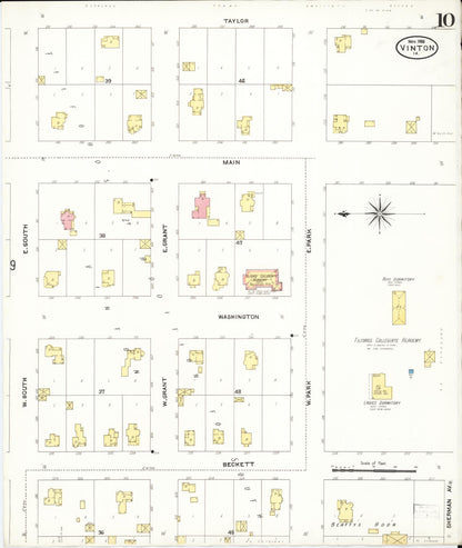 Sanborn Fire Insurance Map from Vinton, Benton County, Iowa (1906), Sheet #0010 - Historic Sanborn Fire Insurance Map Print, vintage old map wall art