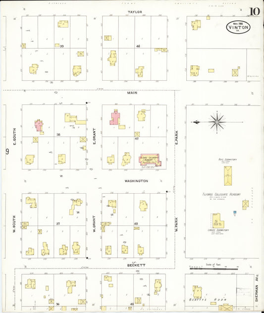 Sanborn Fire Insurance Map from Vinton, Benton County, Iowa (1906), Sheet #0010 - Historic Sanborn Fire Insurance Map Print, vintage old map wall art