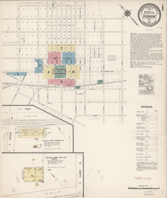 Sanborn Fire Insurance Map from Burbank, Los Angeles County, California (1918), Sheet #0001 - Complete Map Set gallery image, historic Sanborn map, vintage wall art, California California
